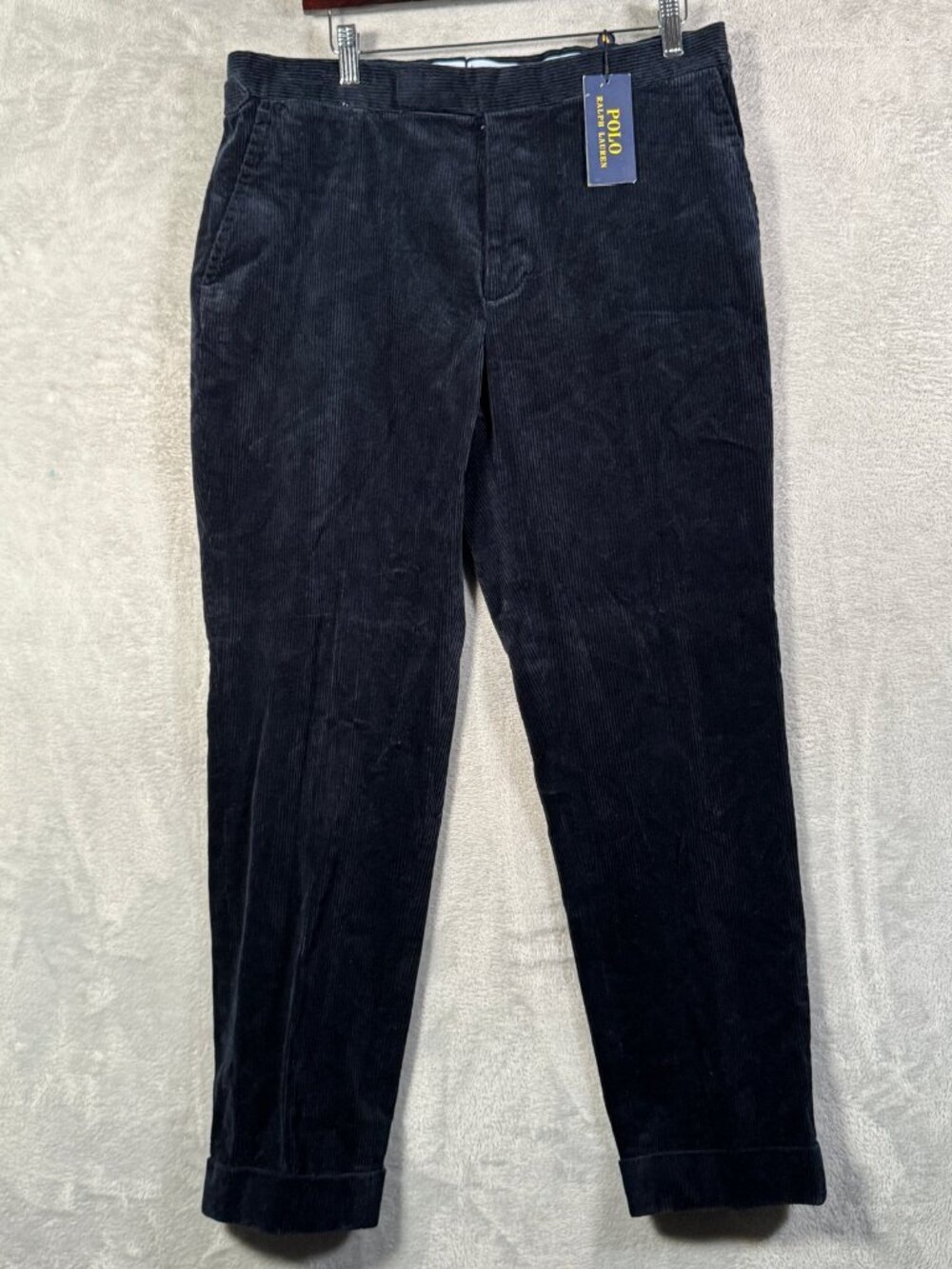 Polo Ralph Lauren Pants Mens 34x30 Navy Corduroy Cuffed Side Tab Stretch $198